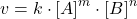 \begin{displaymath} v = k \cdot [A]^m \cdot [B]^n \end{displaymath}