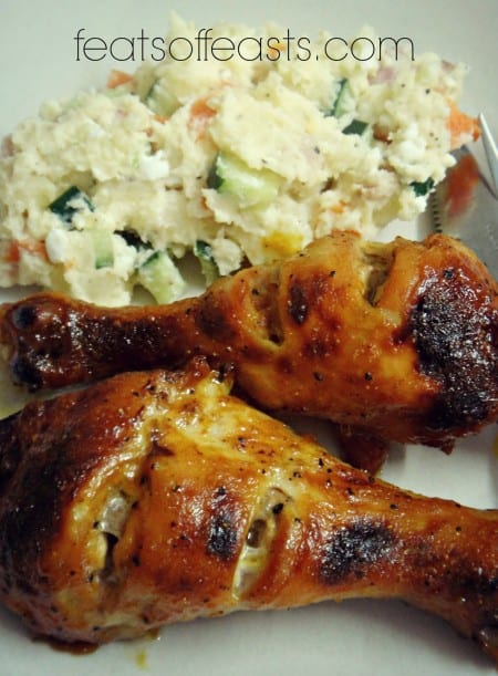 potato salad and honey mustard chicken