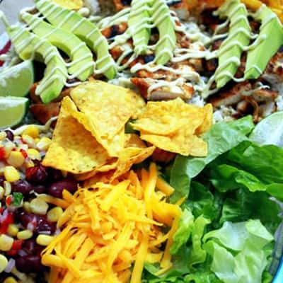 Chicken with Rice, Avocado and Bean-Corn Salad