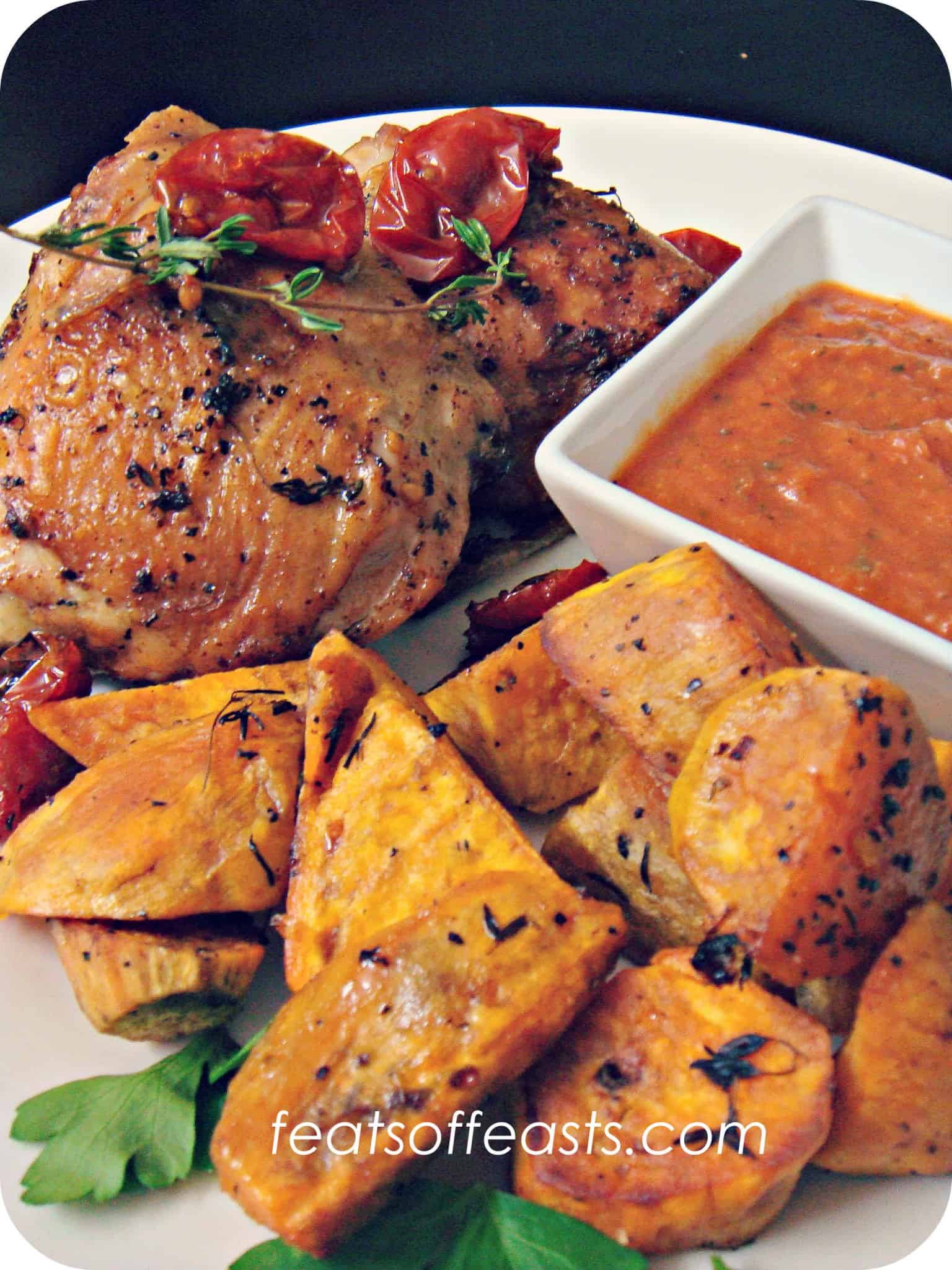 Thyme Roasted Chicken and Sweet Potatoes