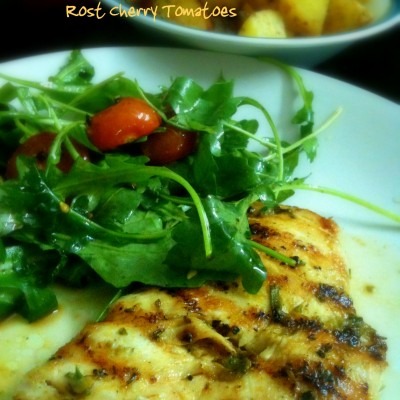 Grilled Chicken with Roast Cherry Tomatoes and Arugula