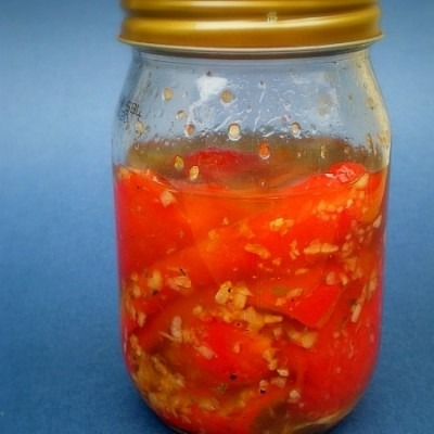 Roasted Red Peppers in Olive Oil with Roast Garlic