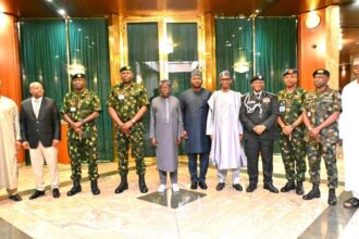 TINUBU WITH SECURITY CHIEFS