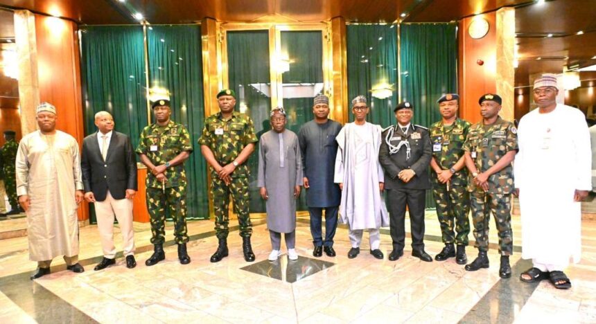 TINUBU WITH SECURITY CHIEFS