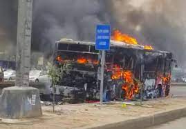 Lagos Mob Burns BRT Bus As Driver Dies In Crash